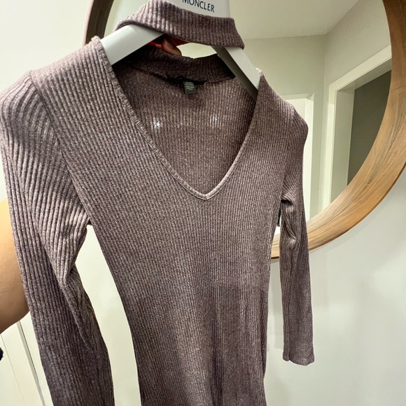 Don’t ask why long sleeve v neck choker mini bodycon dress. Haze purple-ish. - Picture 1 of 4